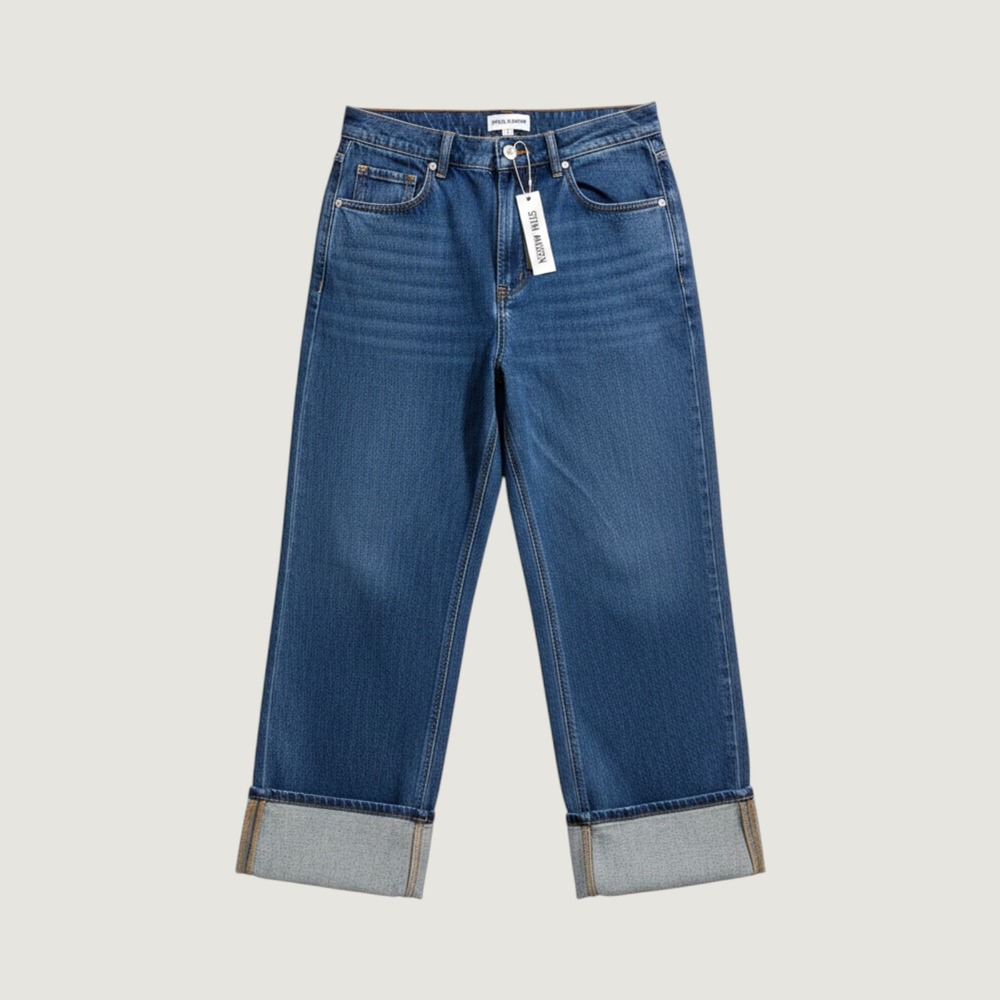 Steve Madden Denim Trousers Womens Small Dark Blue Creased Cuffed Jeans DO43231G
